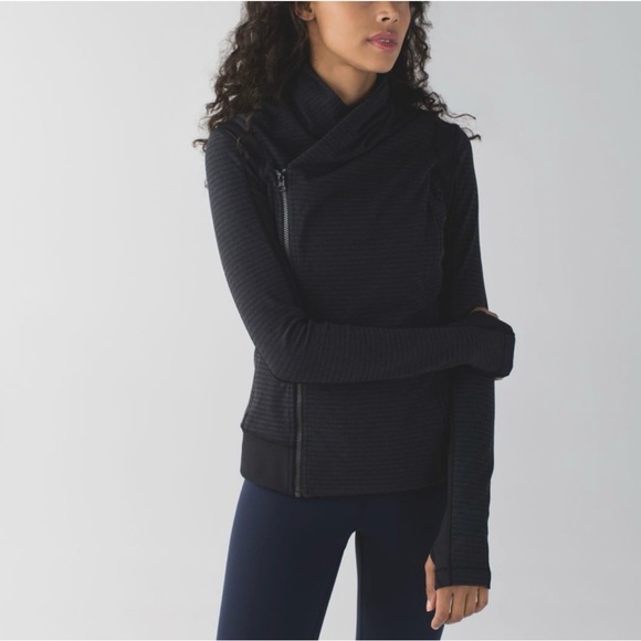 Lululemon Sz 4 Bhakti Yoga Wrap Jacket Full Zip Luon Stretch Black /Grey Striped - Picture 1 of 16